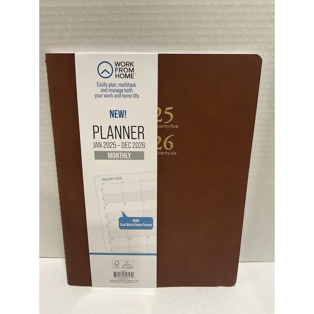 Work From Home Planner Jan2025-Dec2026 Brown Dual Monthly Format New
